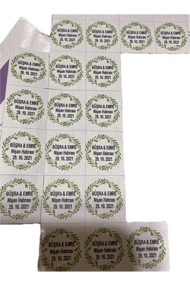 Nişan - Düğün Etiket Kağıt Baskı Evlilik Sticker Tek Sayfa Isme Özel Yapışkanlı ( 70 Adet ) - 1