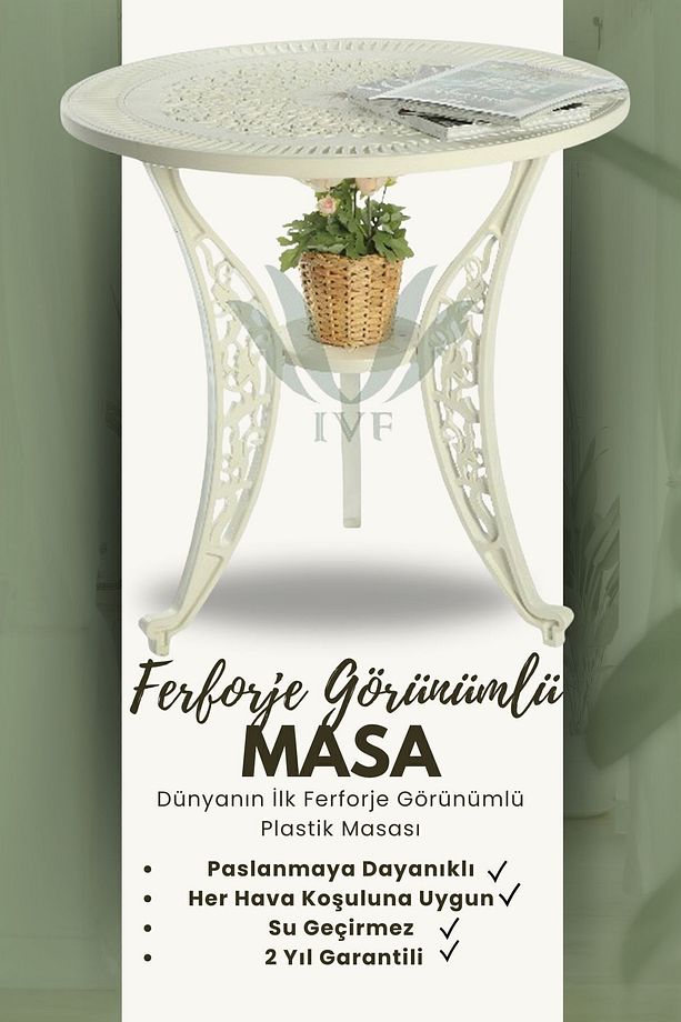 Ferforje Görünümlü Masa Ve Sandalye, Dış Mekanda Kullanılabilir 4 Kişilik Plastik Beyaz Masa Takımı - 9