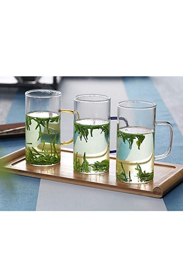 Yeşil Renk Yuvarlak Cam Neskafe, Latte, Kahve Bardak Kulplu Kupa Çeyiz Listesi 400 ml 6 Adet - 7