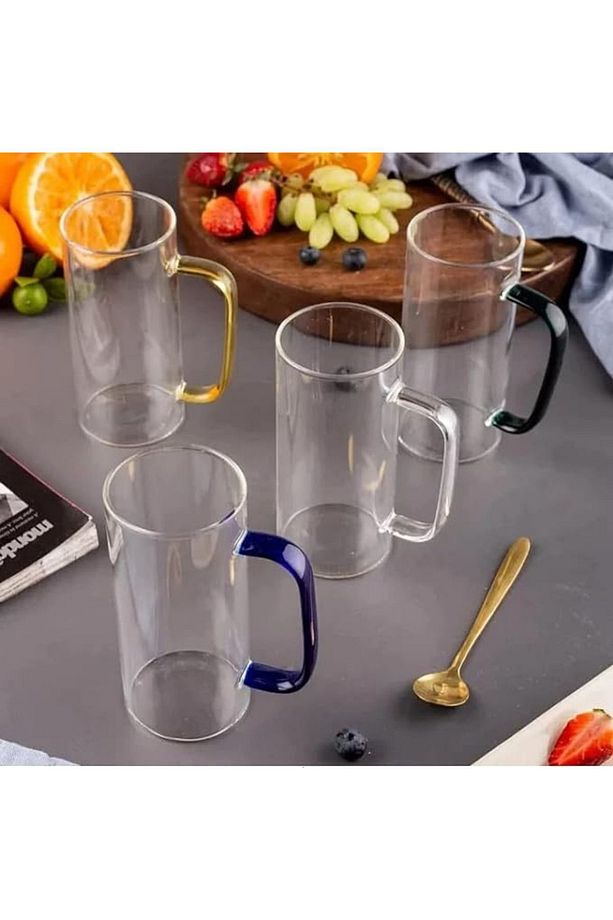 Yeşil Renk Yuvarlak Cam Neskafe, Latte, Kahve Bardak Kulplu Kupa Çeyiz Listesi 400 ml 6 Adet - 5