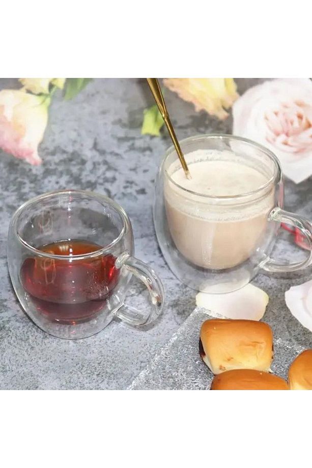 Yeni Tasarım Çift Cidarlı 250 ml Kulplu Cam Kupa, Çay Neskafe Fincanı, Çeyiz Listesi, 6 Adet 2037 - 9