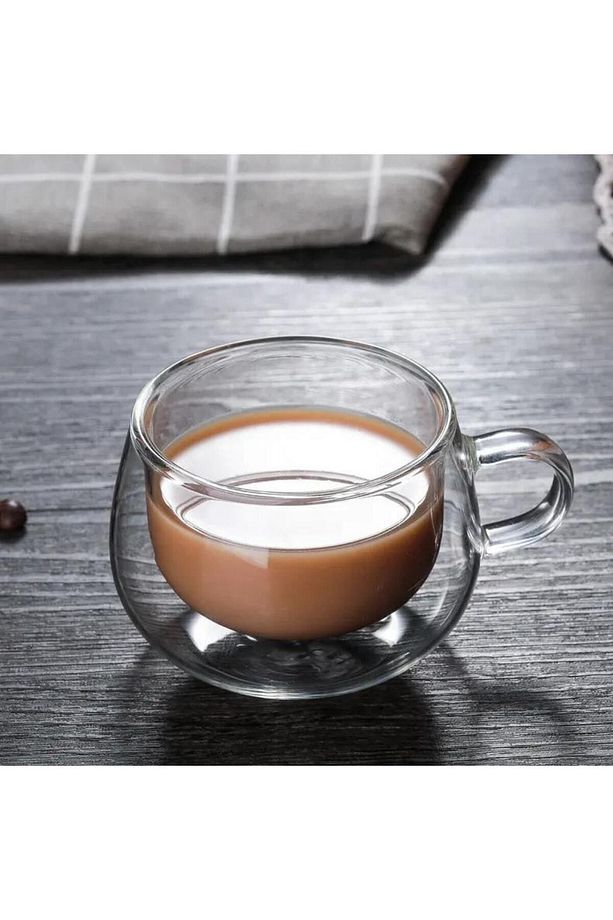 Yeni Tasarım Çift Cidarlı 200 ml Kulplu Cam Bardak, Çay Neskafe Fincanı, Çeyiz Listesi, 6 Adet 2673 - 7