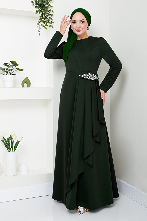 Emerald Hijab Dress - Stone DeTailed, Model 5022SL890