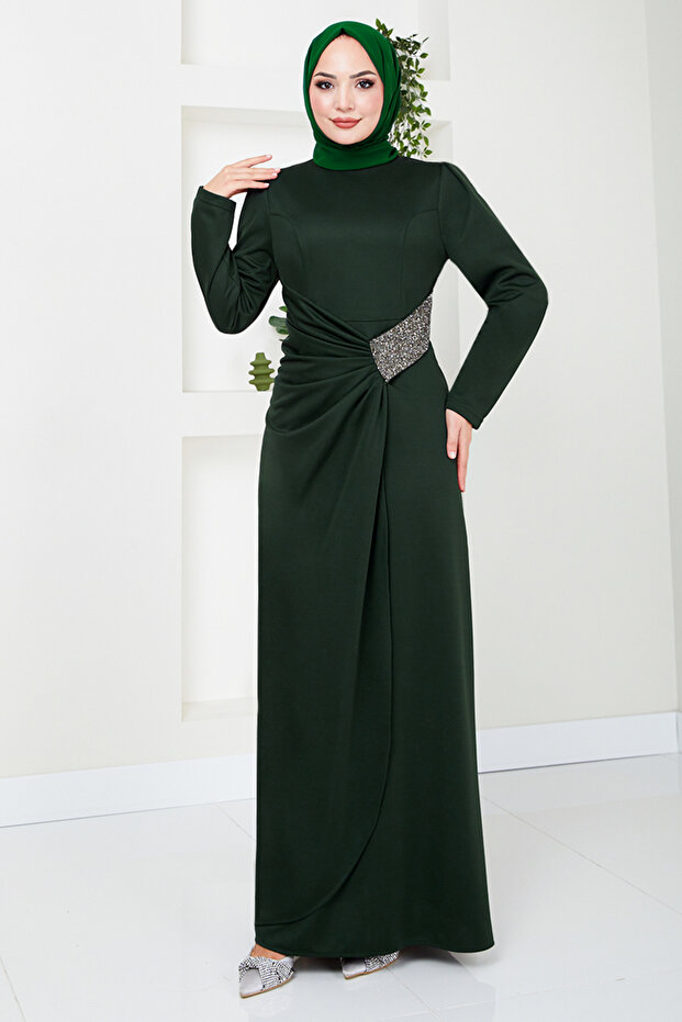 EMerald Draped Hijab Dress - 5026SL890-M