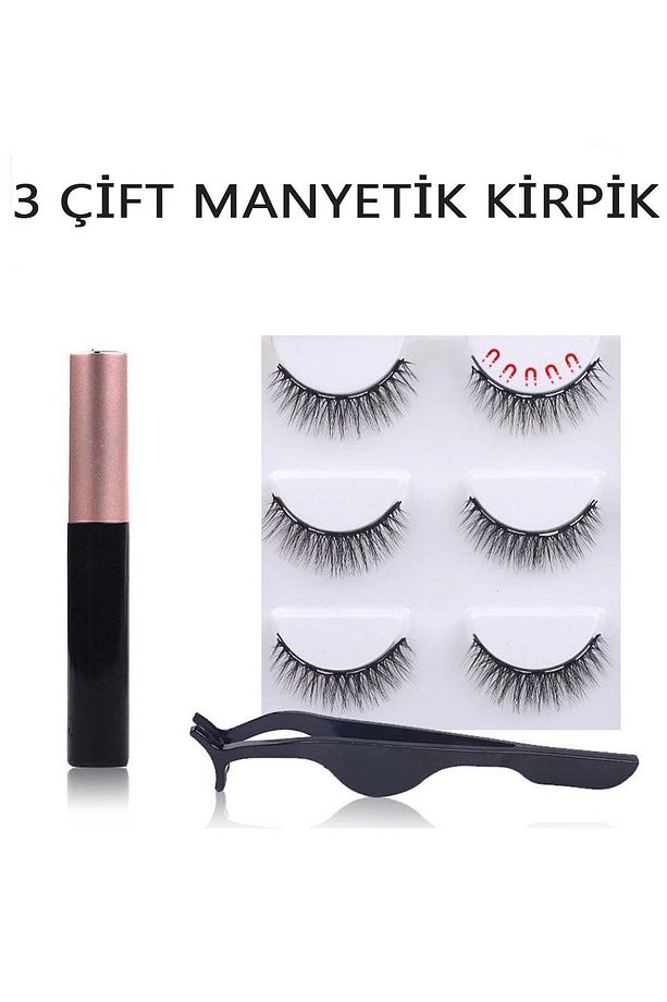 Gerçek Görünümlü 3 Çift Manyetik Kirpik Manyetik Eyeliner Cımbız Seti - 3