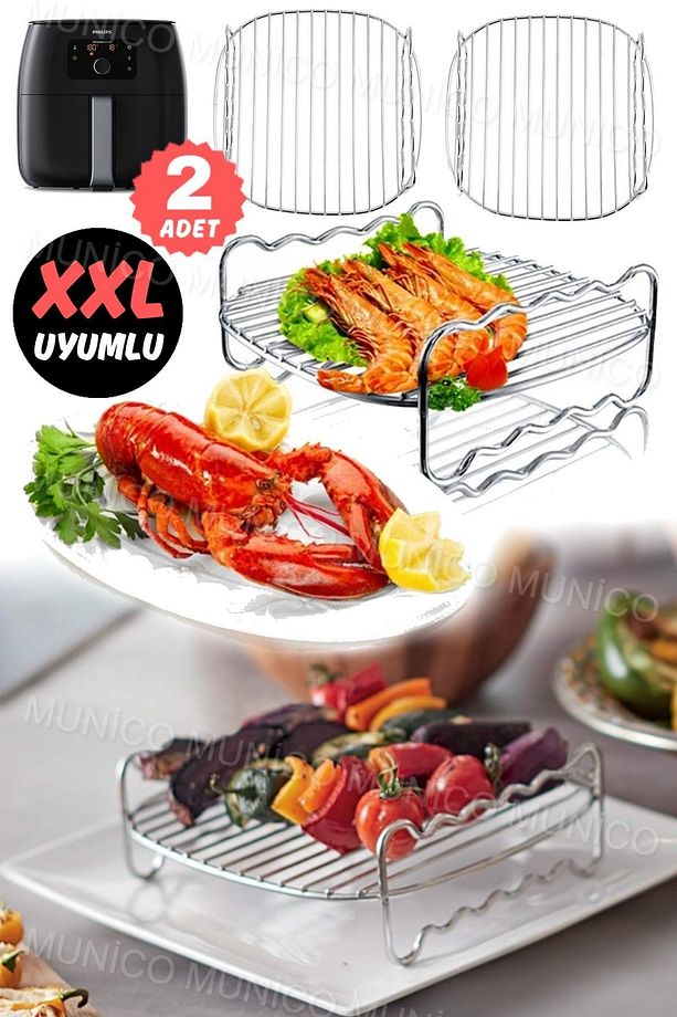 2 Adet Yüksek Sıcaklıklarda Mükemmel Performans: XXL Airfryer Izgara Teli ile Kolay Temizlik - 5