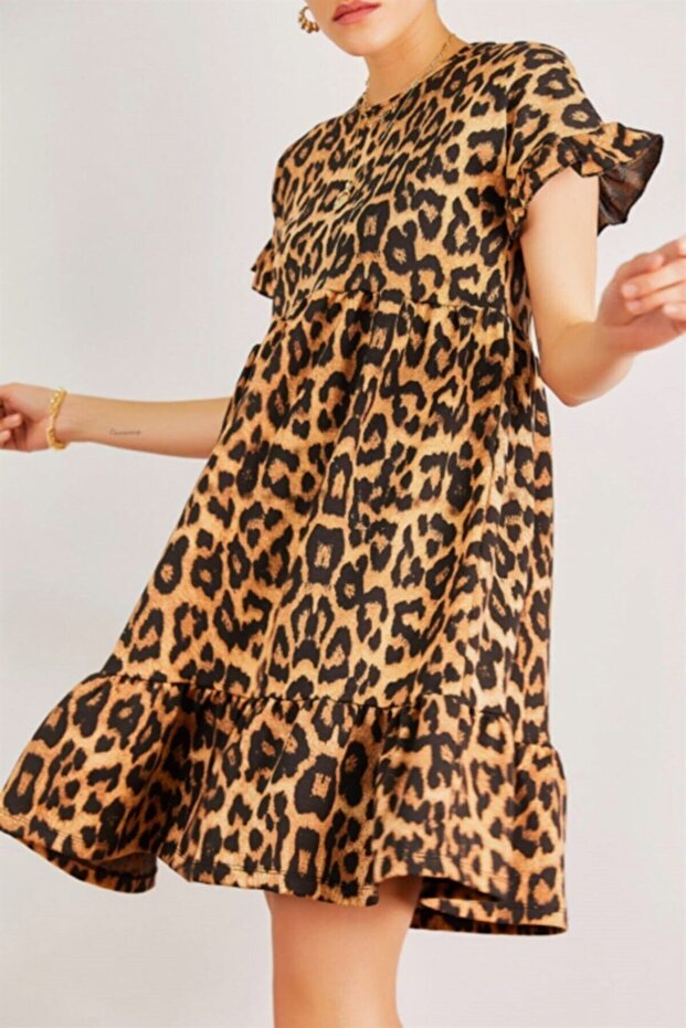 Rochie de damă adunată cu model leopard - 2