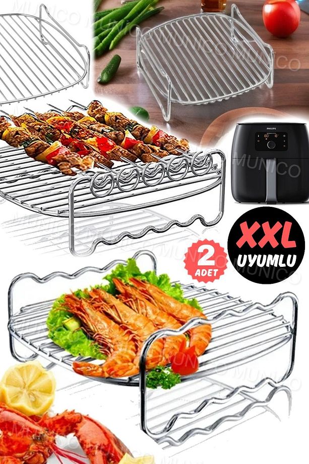 2 Adet Yüksek Sıcaklıklarda Mükemmel Performans: XXL Airfryer Izgara Teli ile Kolay Temizlik - 2