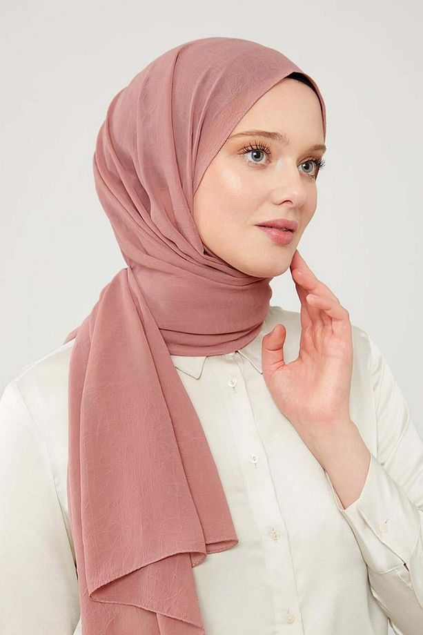 Pembe Düz Renk Frozen Krep Şal - 1