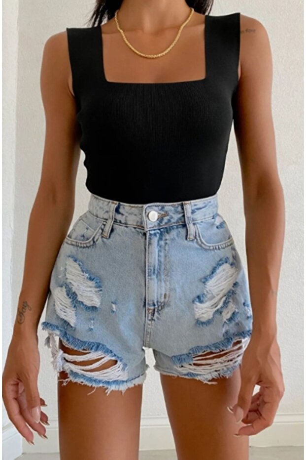 Kadın Siyah Triko Atlet - 1