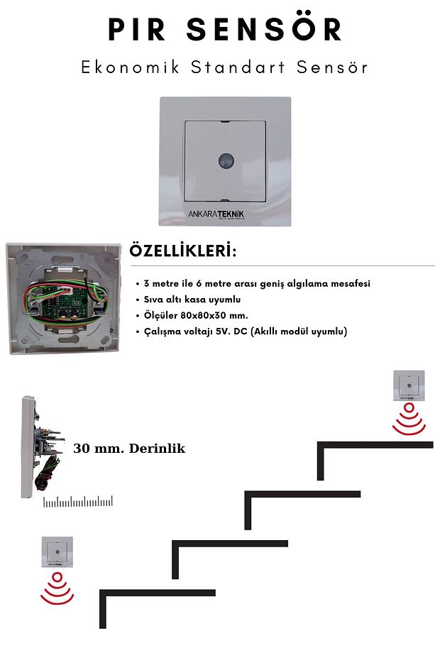 Akıllı Merdiven Aydınlatma At-eco Oled Serisi 20 Kanal Modül 2 Adet Pır Sensör Kit - 2