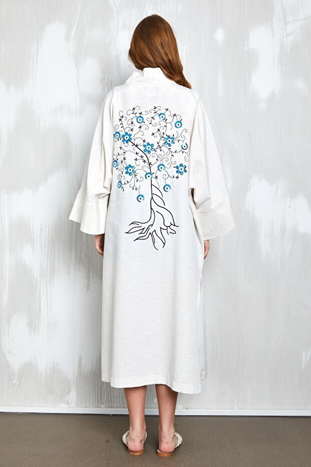Natur Sequin Embroidered Long Kimono 27383