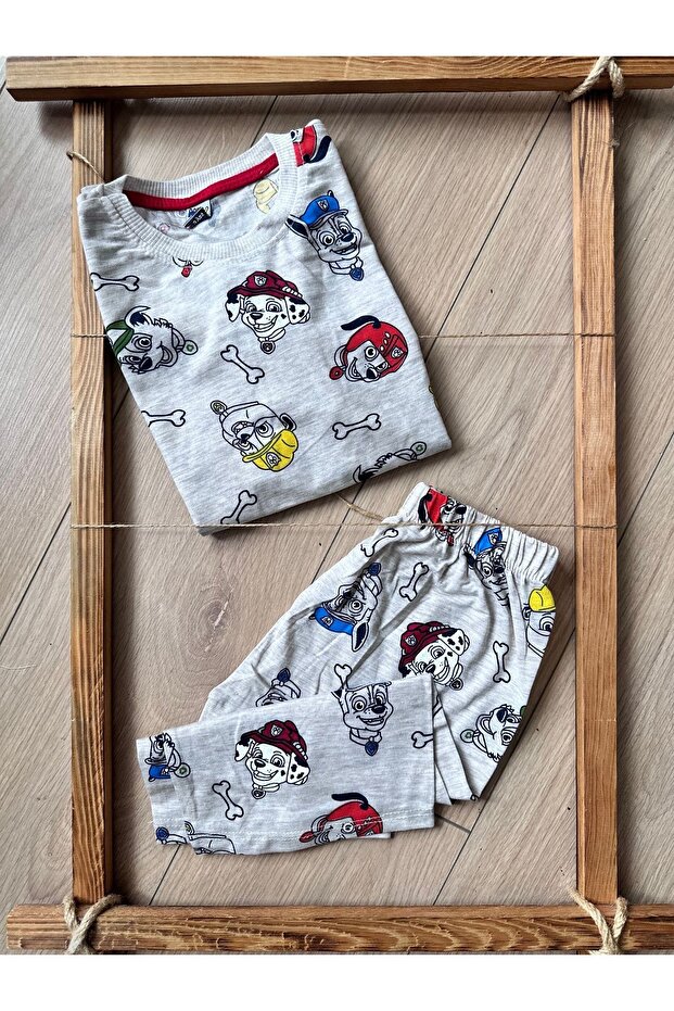 Dog Patterned Summer Boys' Set with Shorts