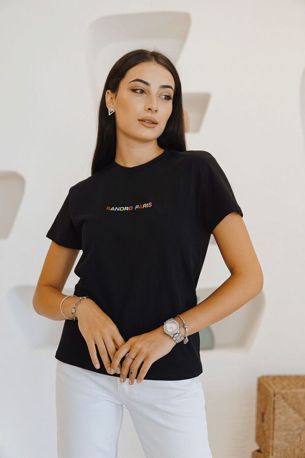 Siyah Sandro Yazılı T-shirt - 1