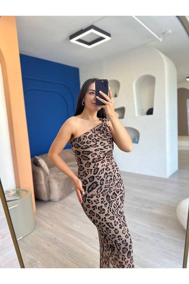 Leopar Tek Kol Elbise - 4