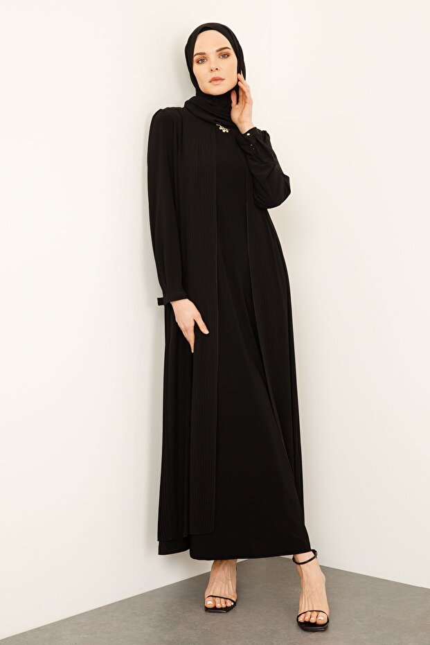 PİLİSELİ ELBİSE SİYAH - 1