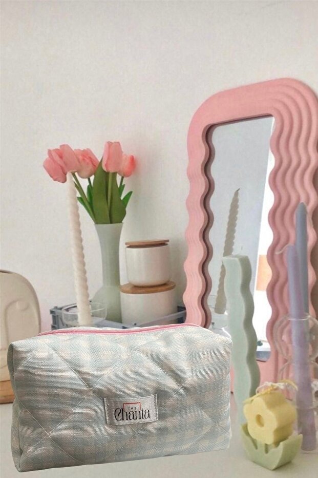 حقيبة مكياج من القماش القطني بالنعناع مقاس كبير - 2