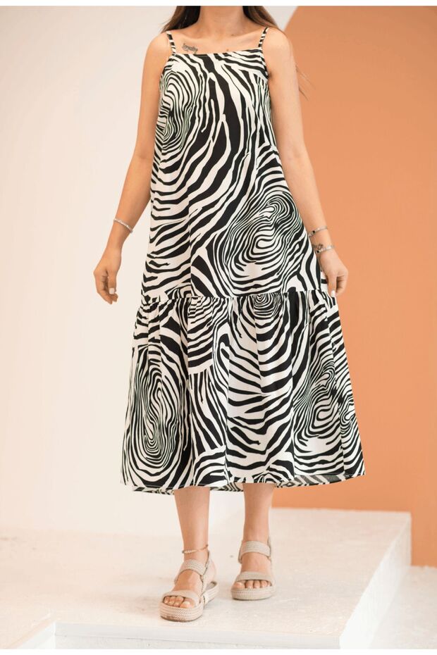 Zebra Patterned Black Dress - 3