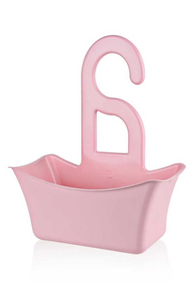 Pink plastic hanging shower soap dish, loofah holder, bathroom basket organizer