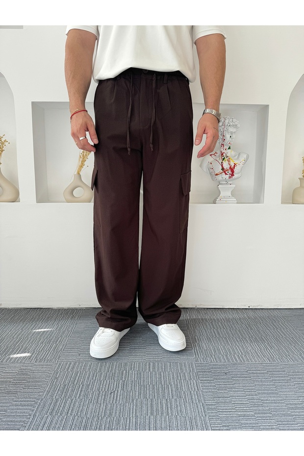 Acı Kahve Gofre Kumaş Baggy Kargo Pantolon - 1