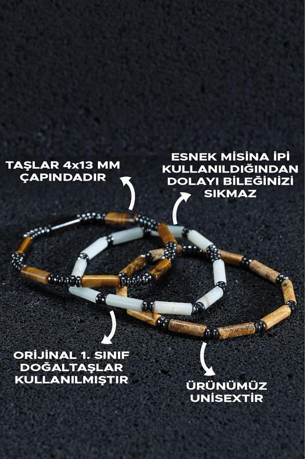 Güç ve Denge Kombin Bilekliği - Kaplan Gözü - Amazonit - Jasper - Hematit - 3