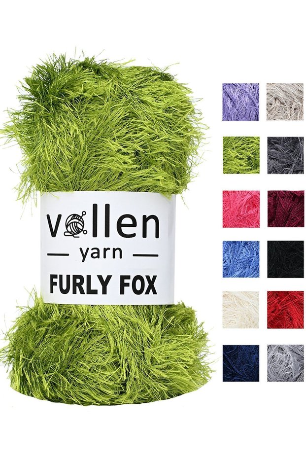 Furly Fox Hand Knitting Yarn Cardigan Sweater Yarn, Furry Yarn, Plush Yarn, Bearded Yarn, Blanket Yarn, Mat Yarn, Green