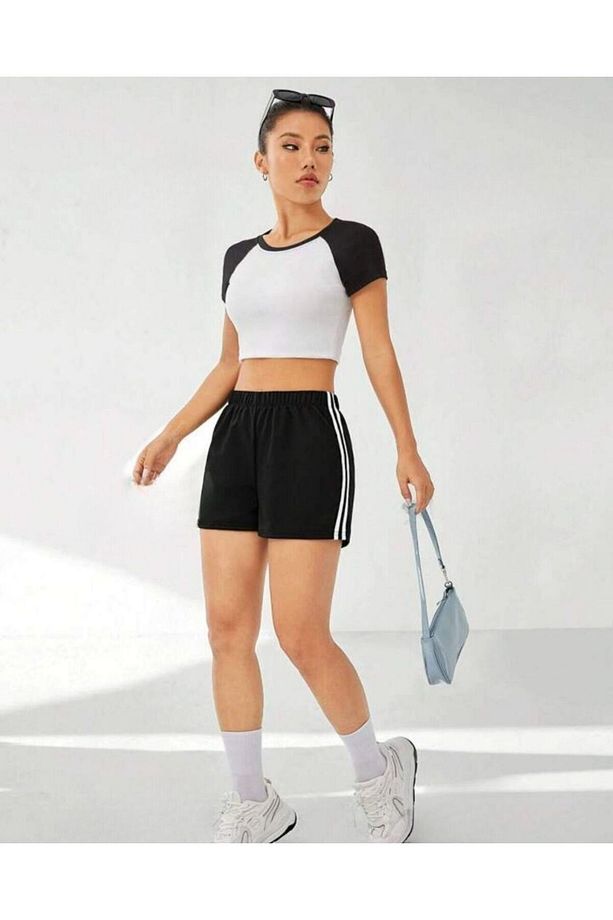 Kadın Şeritli Mini Şort - 3
