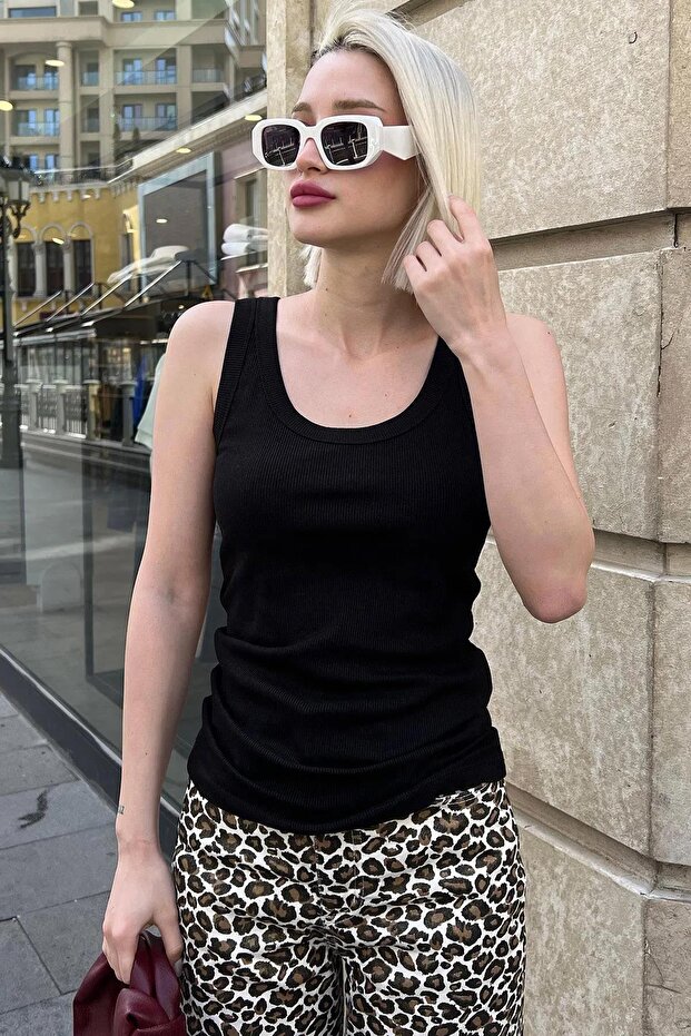 Siyah Fitilli Görünümlü Kalın Askılı Basic Atlet MG2058 - 2