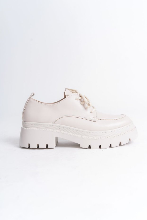 Women's Thick Sole Saddler Detailed Daily Moccasin Lace-up Loafer Shoes