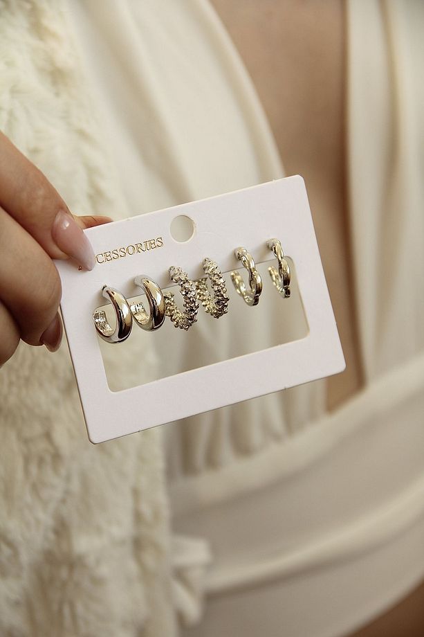 Set küpe kadın 3 farklı model silver küpe - 3