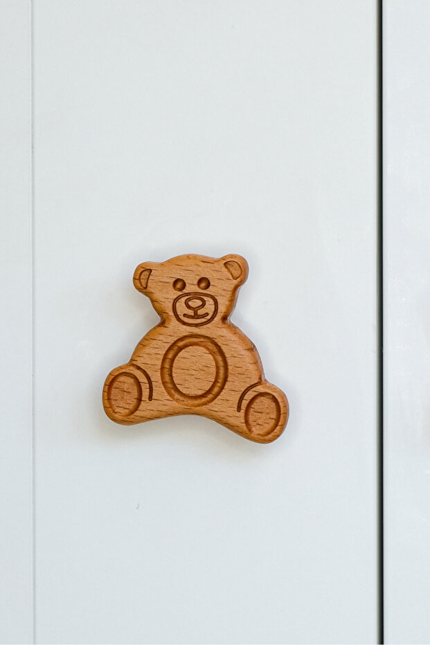 Teddy Bear Shaped Wooden Cabinet Handle - Cute and Stylish for Children's Room (Single)