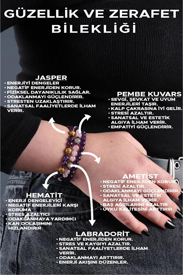 Amethyst, Jasper, Labradorite, Pink Quartz and Hematite Bracelet - Beauty and Elegance Combination