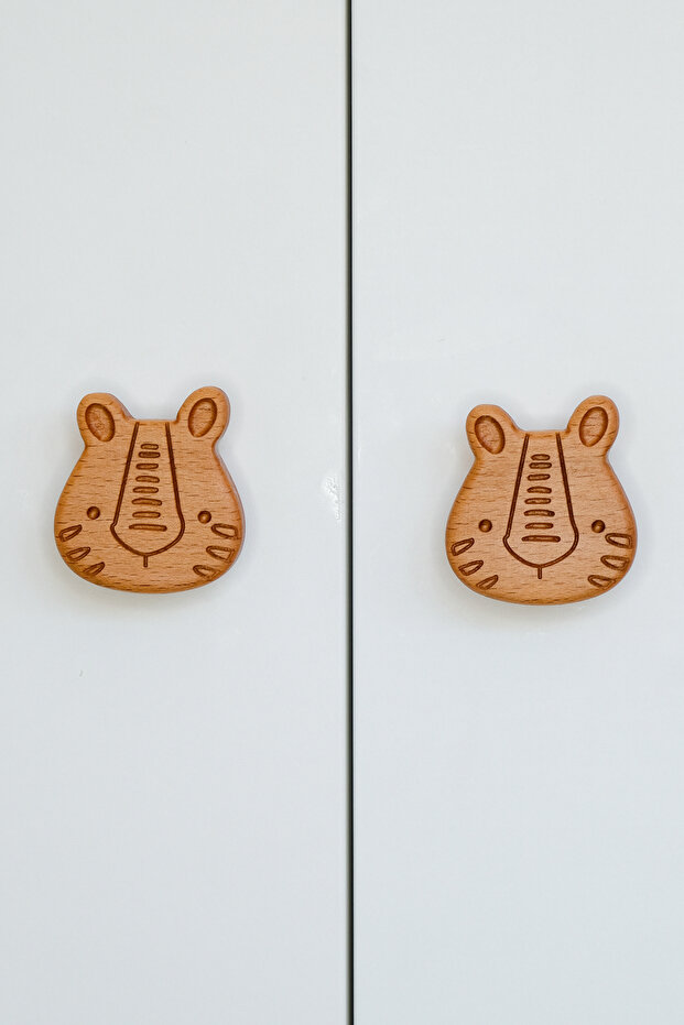 Tiger Pattern (2 Pcs) Baby Kids Room Wooden Furniture Cabinet Drawer Handle