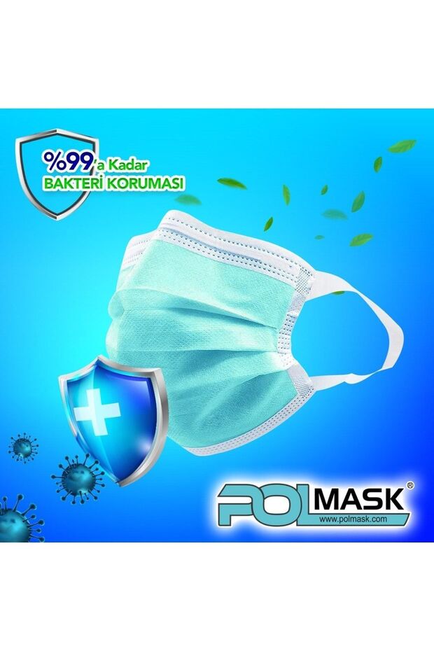 Maske 3 Katlı Meltblown'lu|tek Tek Steril Paketli| 4x50 200adet(Mavi) - 6