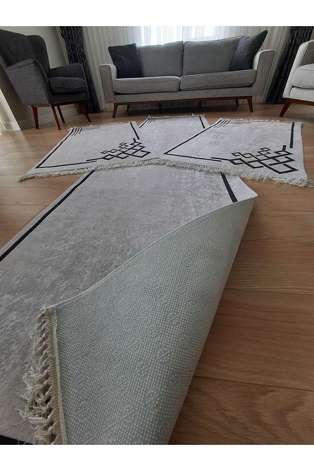 Kaymaz Taban Halı Seti 3 'lü Yatak Odası Yolluk Takımı 2 Adet 80x150 1 Adet 80x300 Cm - 5