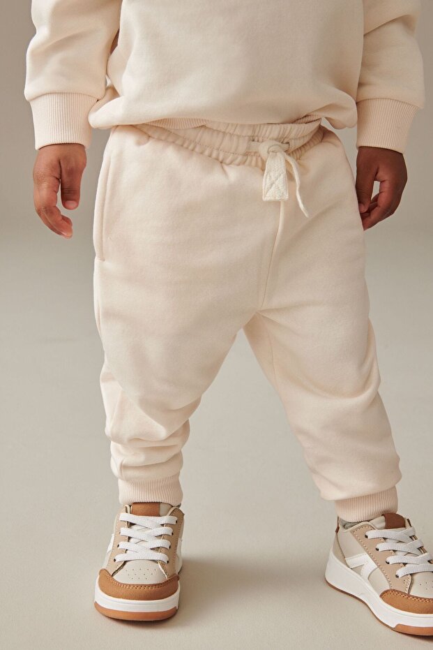 % 100 Pamuklu Ekru Uzun Kollu Jogger Alt Üst Takım - 4