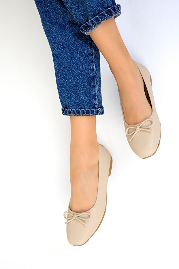 Beżowe Baleriny Damskie - Model 19456 - 4