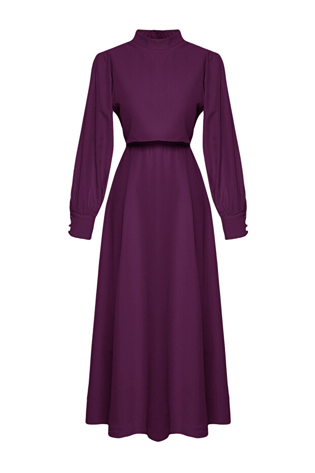 Sukienka tkana w kolorze ciemnofioletowym - Aller Piece Detailed TCTSS24EB00190 - 7