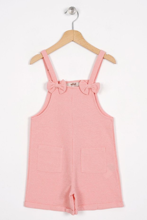 Pink Color Girls' Salopet with Bowknot Accessories