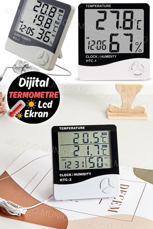 LCD Ekranlı Dijital Termometre ve Nem Ölçer - Ev ve İşyeri İçin İç Mekan Sıcaklık Monitörü - 7