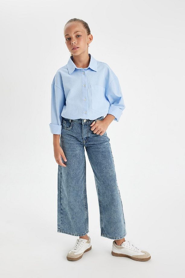 Kız Çocuk Oversize Geniş Kalıp Poplin Uzun Kollu Basic Düz Okul Gömleği C7482a824au - 2