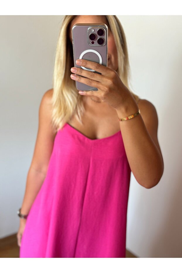 Fuşya askılı elbise - 3