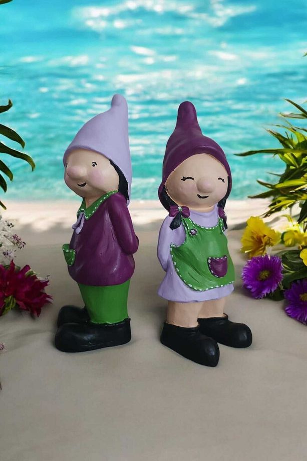 2'li Set Dekoratif Bahçe Ve Balkon Cüceleri Farklı Renklerde Seramik Tozu El Boyaması (24X10 CM) - 4