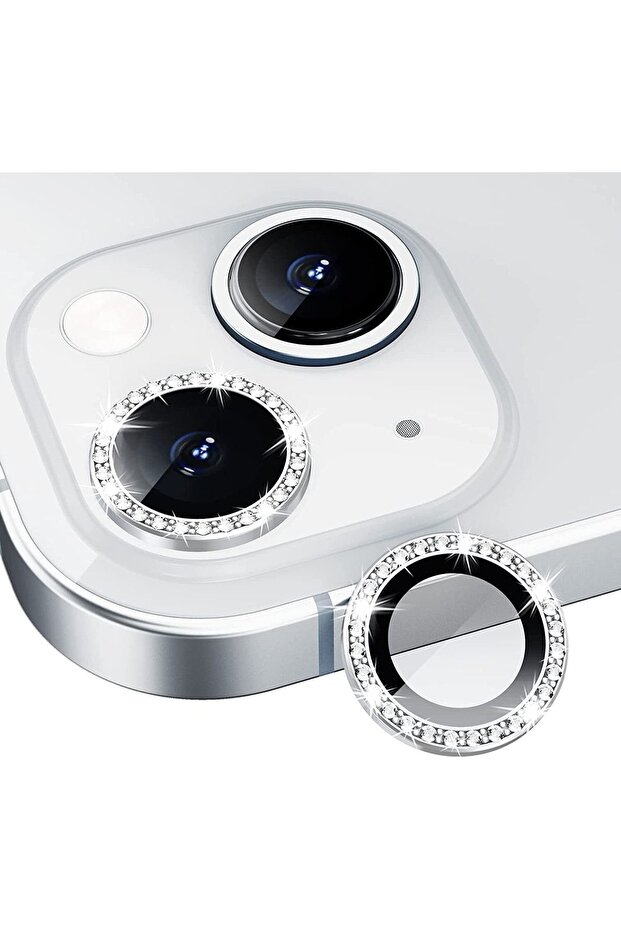 iPhone 13 & 13 Mini Compatible Stone Camera Protector Diamond Series Stone Silver [Set of 2]