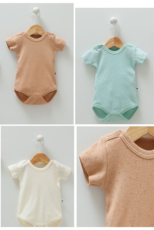 100% Cotton Short Sleeve Snap Jacquard Summer 3-Piece Baby Bodysuit + Wipes Gift