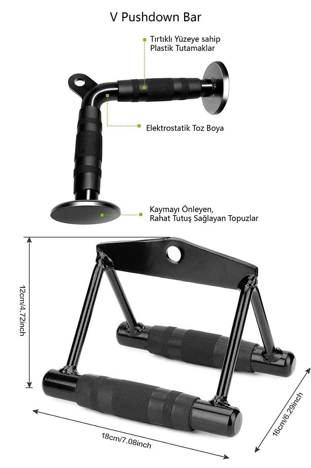 8'li Fitness Aparat Seti - Lat Pulldown - V Bar - Rowing Bar - Triceps Bar - Triceps Halatı - 3