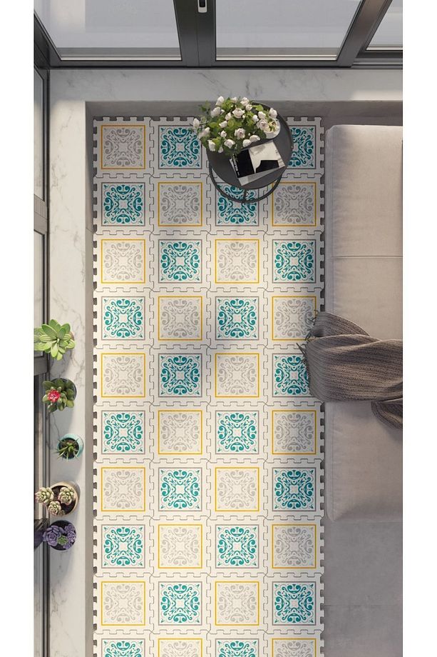 Renkli Yıkanabilir Dekoratif Büyük Balkon Halısı Thb14 | Yapboz Halı | Puzzle Halı - 4