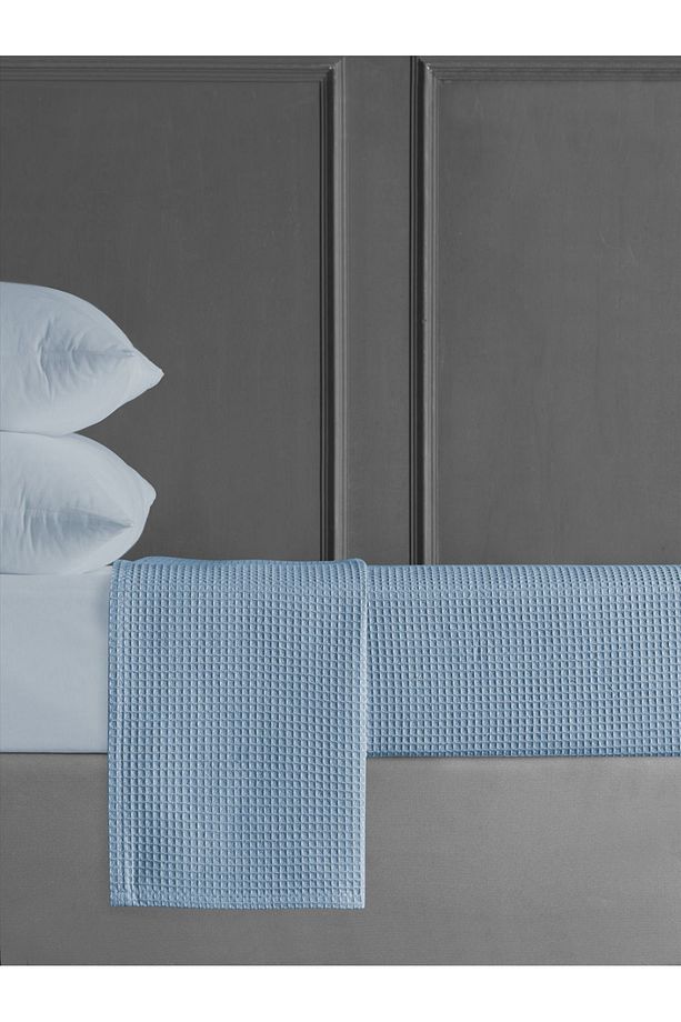 Tek Kişilik Mavi Pike, Waffle Petek Desenli Yatak Örtüsü, Yazlık Hafif Pike 160x230cm - 1