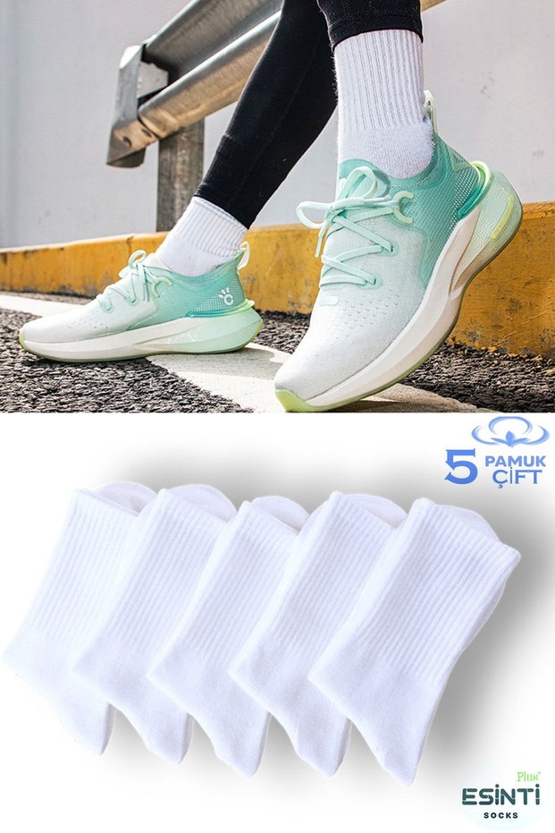 Men's White Socks Women's Sports Tennis Socks Non-Slip Sports Socks Football Basketball Socks 5 Pieces