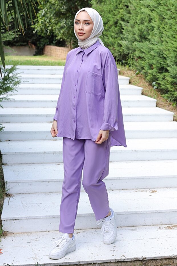 Lilac Shirt and Trousers Set - 1057